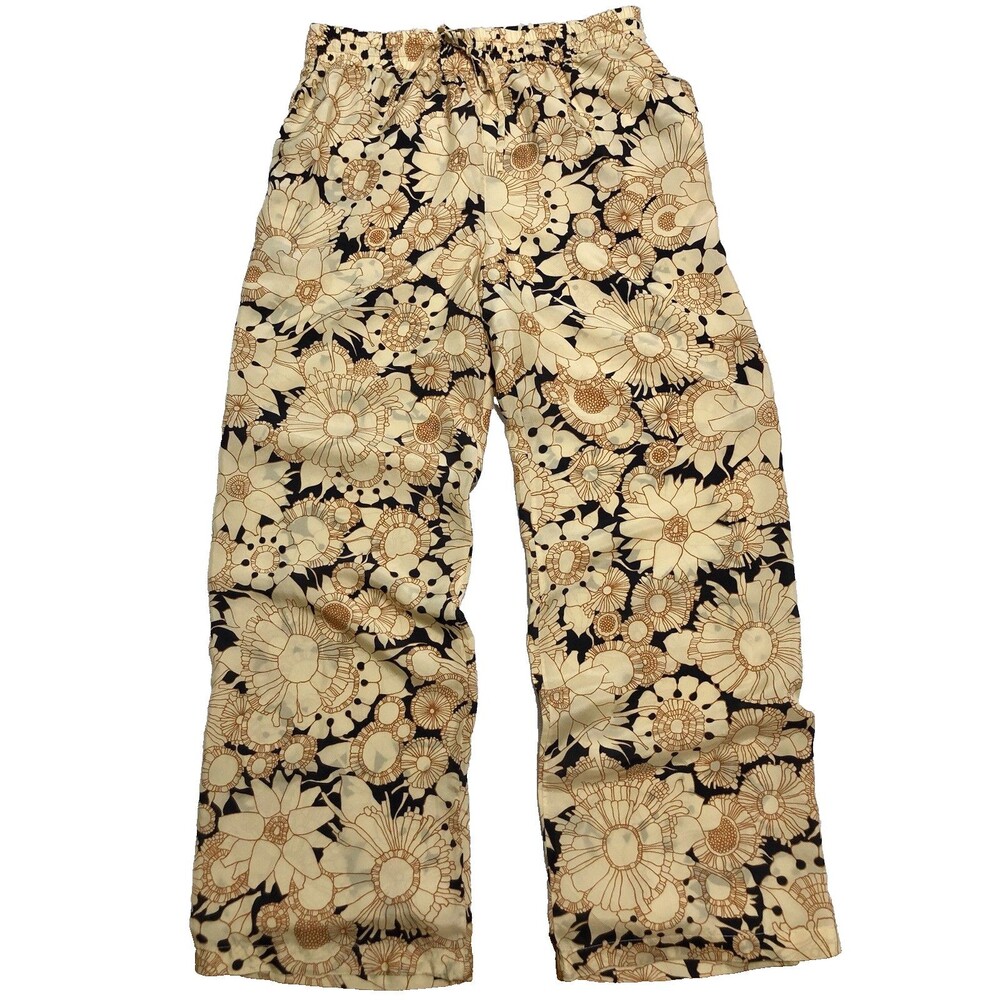 Rebecca Taylor Silk Pants L Wide Leg Floral Satin Pull On Trouser Whimsigoth